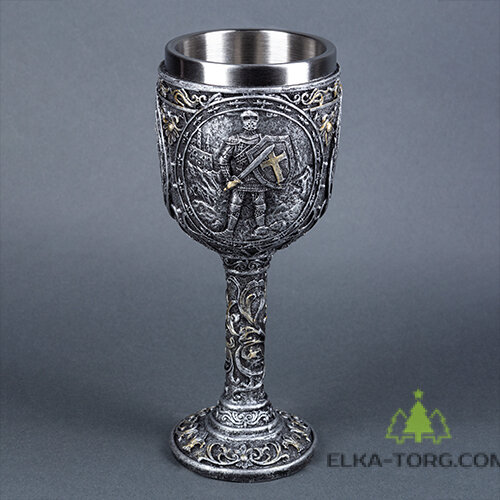 QA-71026 (24) Бокал Рыцарь, нержавеющая сталь/искусственный камень 8*8*19см, 200 мл