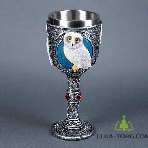 QA-71030 (24) Бокал Сова, нержавеющая сталь/искусственный камень 8*8*19см, 200 мл