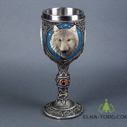 QA-84118 Бокал Волк, нержавеющая сталь/искусственный камень 8*8*19см, 200 