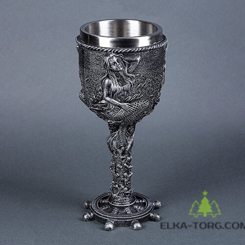 QA-83970 Бокал Русалка, нержавеющая сталь/искусственный камень 8*8*19см, 200мл