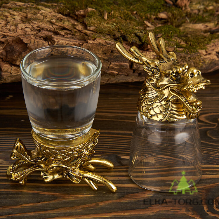 Набор из 2-х стопок-перевертышей "Дракон", 24K Goldplated, 50мл/стопка