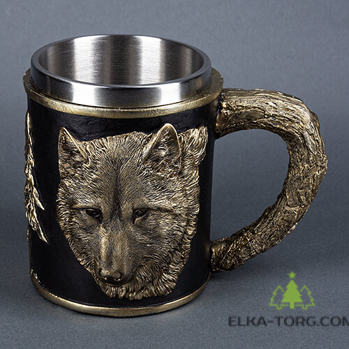  Кружка ВОЛК нерж.сталь/искусственный камень 14.5*10*11,2см, 430 мл  