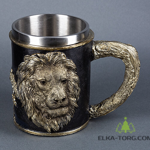  Кружка ЛЕВ нерж.сталь/искусственный камень 14.5*10*11,2см, 430 мл   