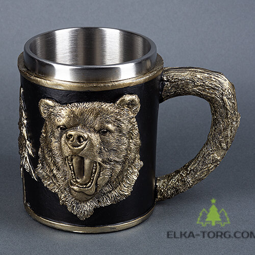  Кружка МЕДВЕДЬ нерж.сталь/искусственный камень 14.5*10*11,2см, 430 мл     