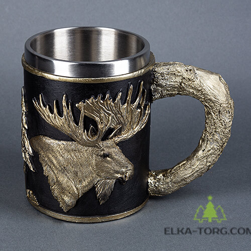  Кружка ЛОСЬ нерж.сталь/искусственный камень 14.5*10*11,2см, 430 мл      