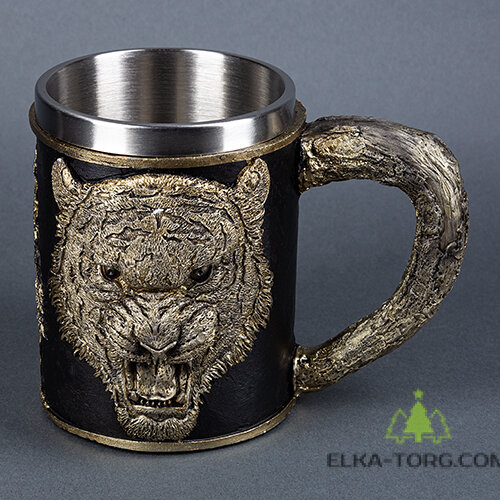 Кружка ТИГР нерж.сталь/искусственный камень 14.5*10*11,2см, 430 мл