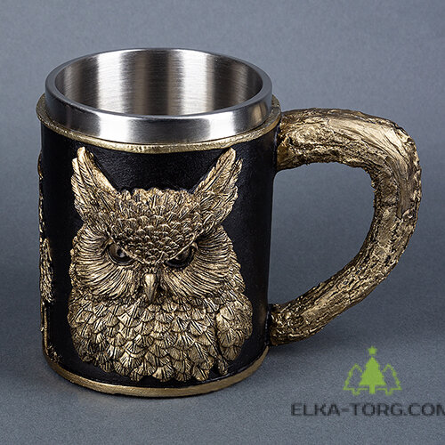  Кружка СОВА нерж.сталь/искусственный камень 14.5*10*11,2см, 430 мл         