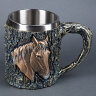 Кружка ЛОШАДЬ нерж.сталь/искусственный камень 14.5*10*11,2см, 430 мл        
