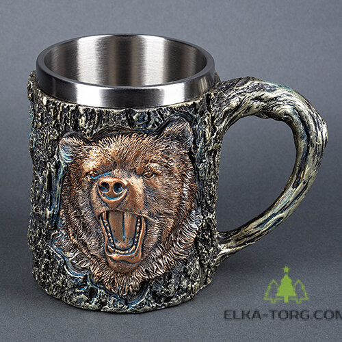  Кружка МЕДВЕДЬ нерж.сталь/искусственный камень 14.5*10*11,2см, 430 мл         