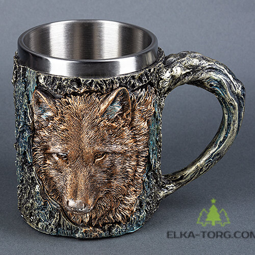  Кружка ВОЛК нерж.сталь/искусственный камень 14.5*10*11,2см, 430 мл           