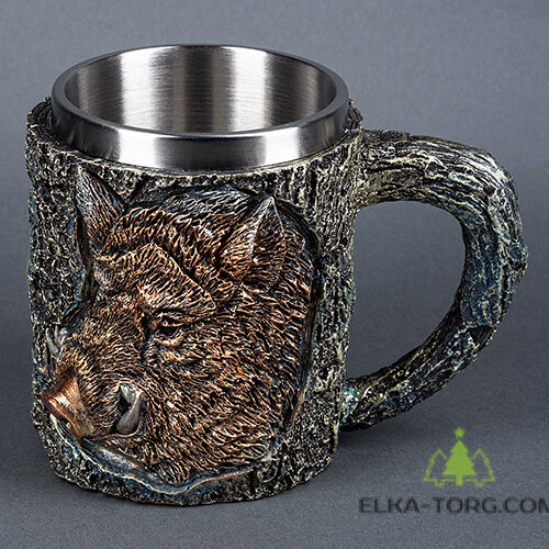  Кружка КАБАН нерж.сталь/искусственный камень 14.5*10*11,2см, 430 мл            