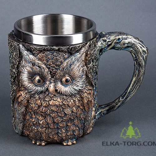  Кружка СОВА нерж.сталь/искусственный камень 14.5*10*11,2см, 430 мл             