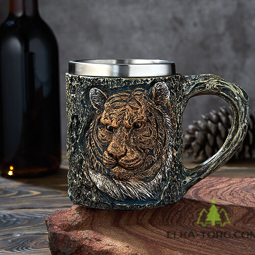 Кружка ТИГР нерж.сталь/искусственный камень 15*10*11,2см, 430 мл