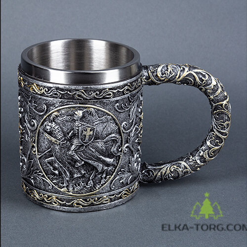 Кружка РЫЦАРЬ нерж.сталь/искусственный камень 16.3*10.5*10.7см, 430 мл                 1