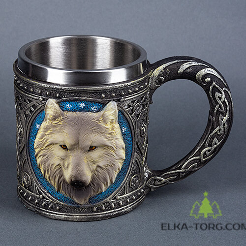  Кружка ВОЛК нерж.сталь/искусственный камень 15.4*10.8*10.8см, 430 мл  