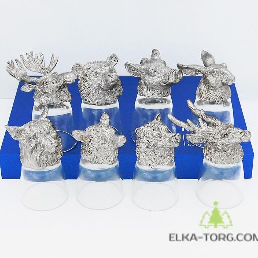 Набор из 8-ми стопок &quot;Дикие звери&quot; (18K Silverplated), 50мл/стопка