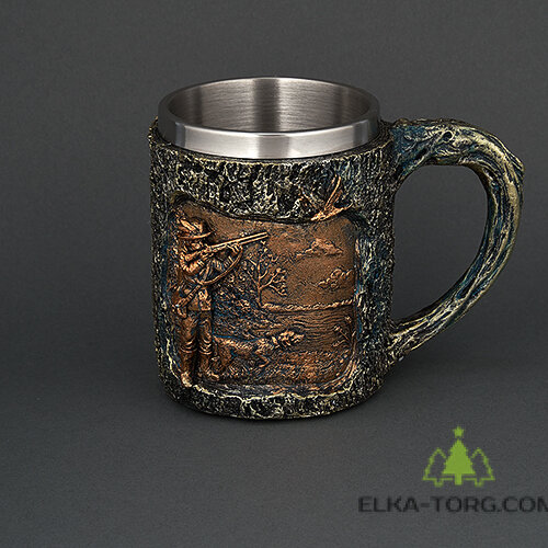 Кружка ОХОТНИК нерж.сталь/искусственный камень 15*10*11,5см, 430 мл