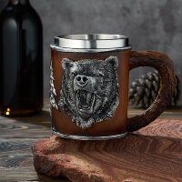  Кружка БУРЫЙ МЕДВЕДЬ нерж.сталь/искусственный камень 15*10*11,5см, 430 мл 