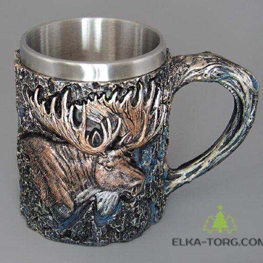  Кружка ЛОСЬ нерж.сталь/искусственный камень 14.5*10*11,2см, 430 мл 