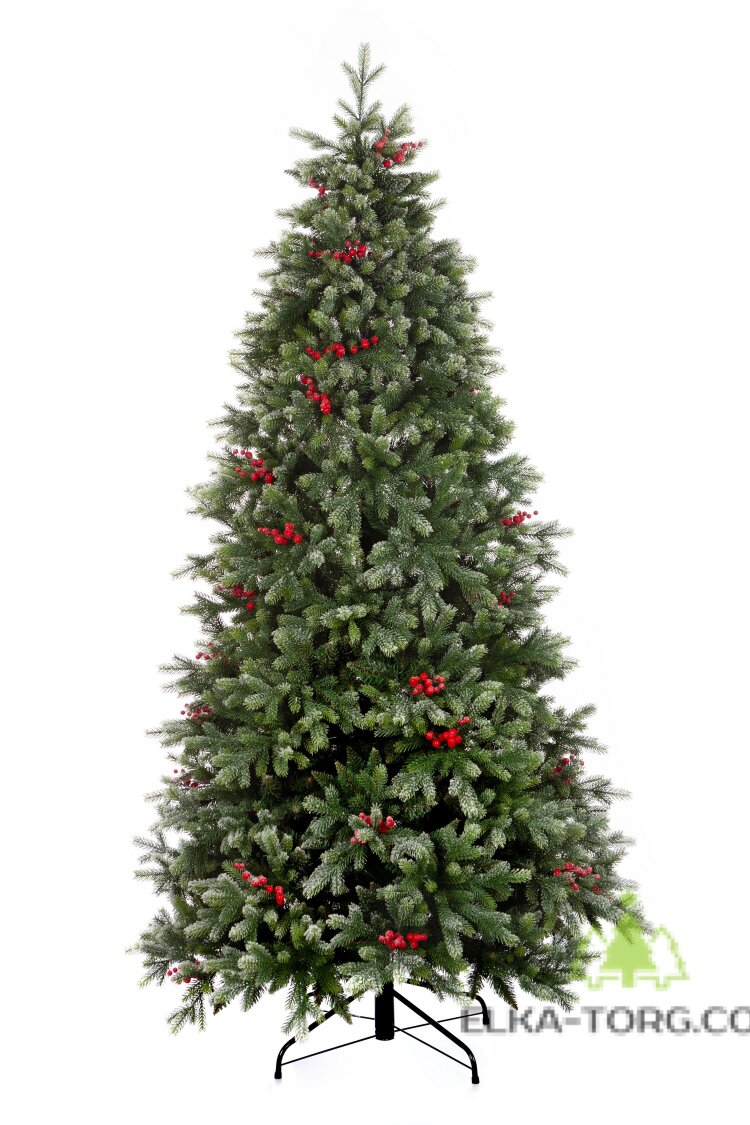 CRYSTAL TREES Искусственная Ель Лаки заснеженная с ягодами 210 см
